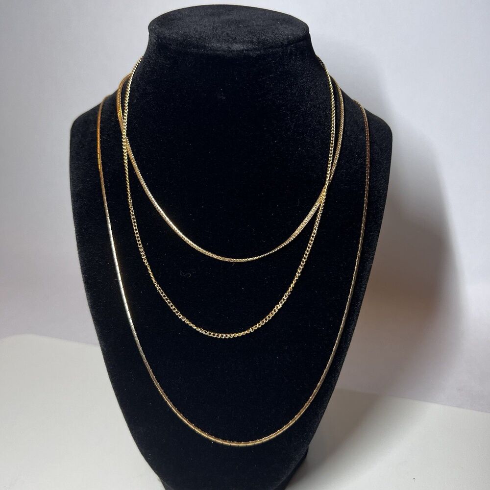 Vintage Gold Tone Multi-Strand Chain Necklace Set - 3 Varying Lengths